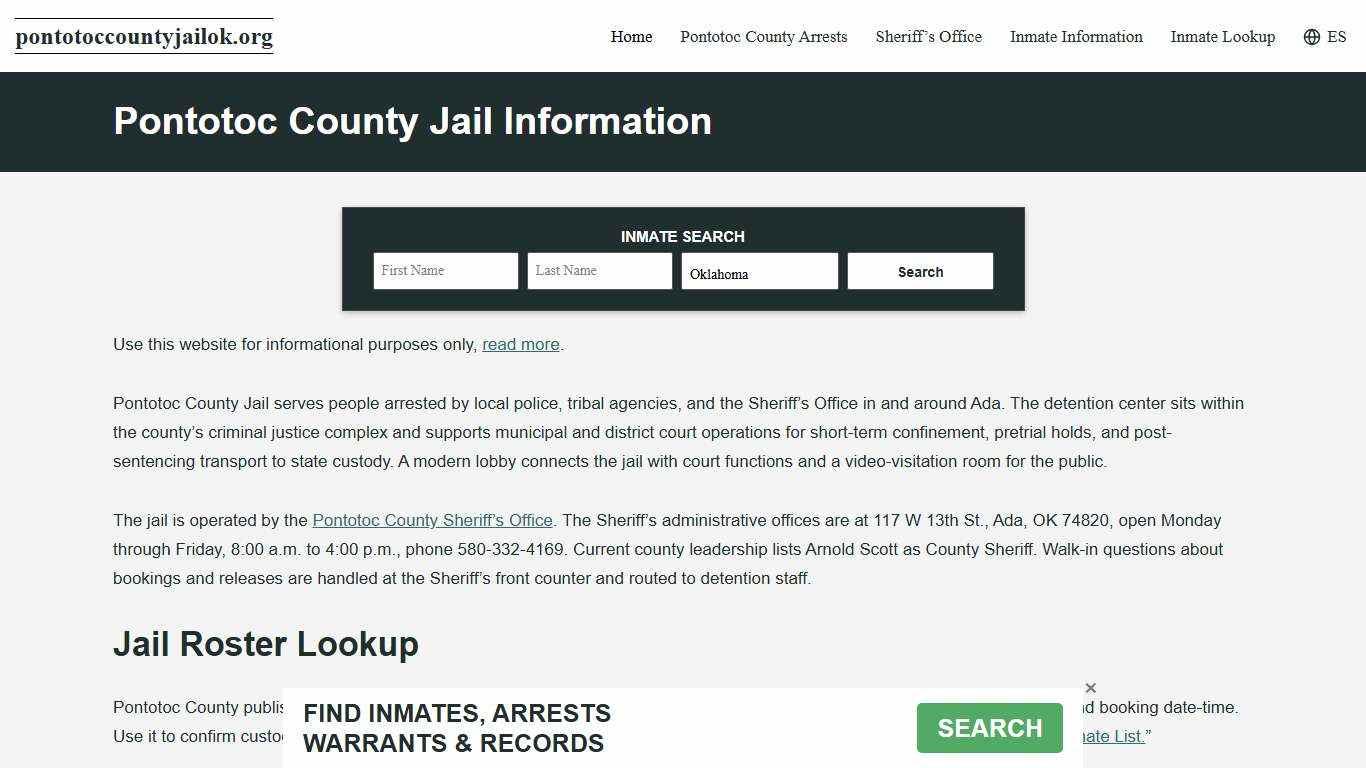 Pontotoc County, OK Jail Roster, Inmate Info