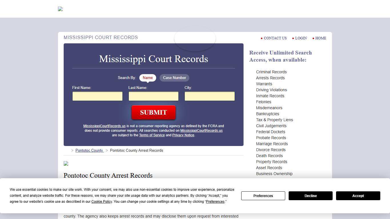 Pontotoc County Arrest Records | MississippiCourtRecords.us